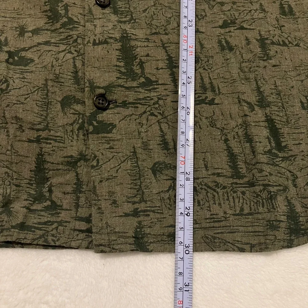 Peter Millar Outdoor Print Button Up Shirt Mens Size XL Long Sleeve Green Forest
